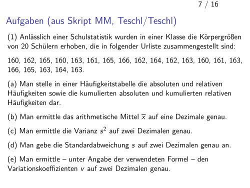 Teil 7 Beschreibende Statistik