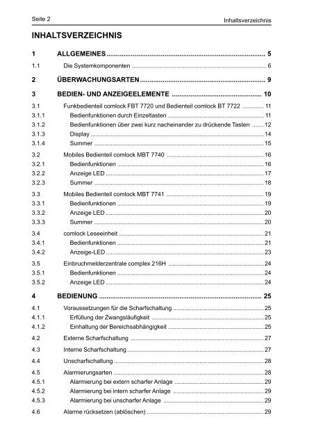 Telenot - Einbruchmelderzentrale Complex 216H - Bedienung