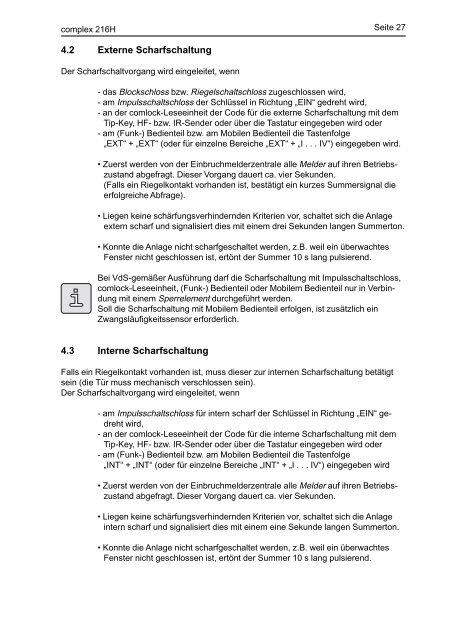 Telenot - Einbruchmelderzentrale Complex 216H - Bedienung