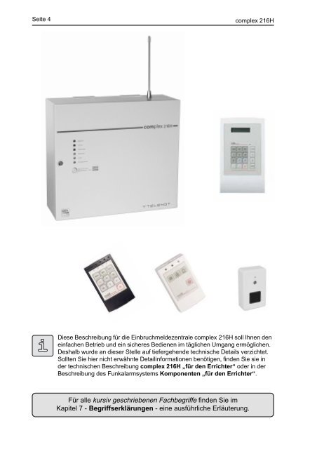 Telenot - Einbruchmelderzentrale Complex 216H - Bedienung