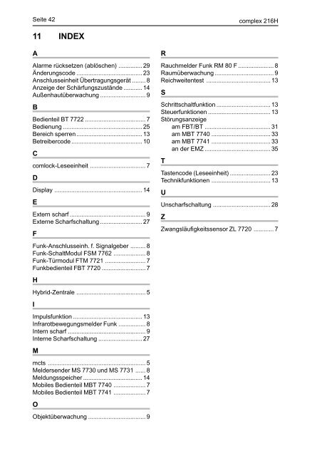 Telenot - Einbruchmelderzentrale Complex 216H - Bedienung