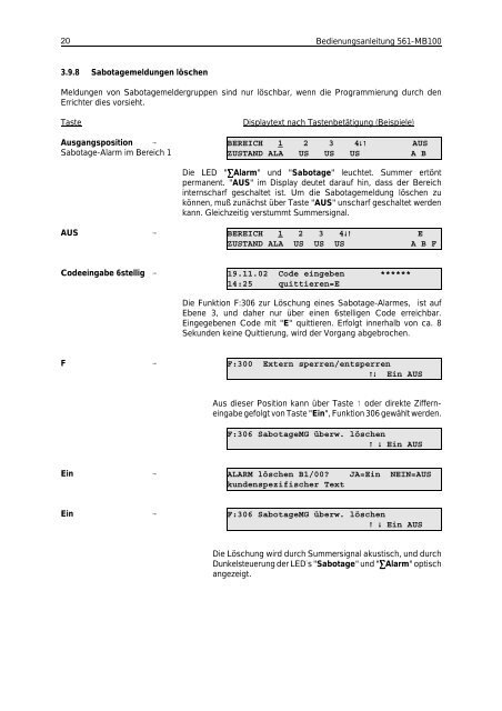 Honeywell - Einbruchmelderzentrale 561-MB100 - Bedienung (PDF)