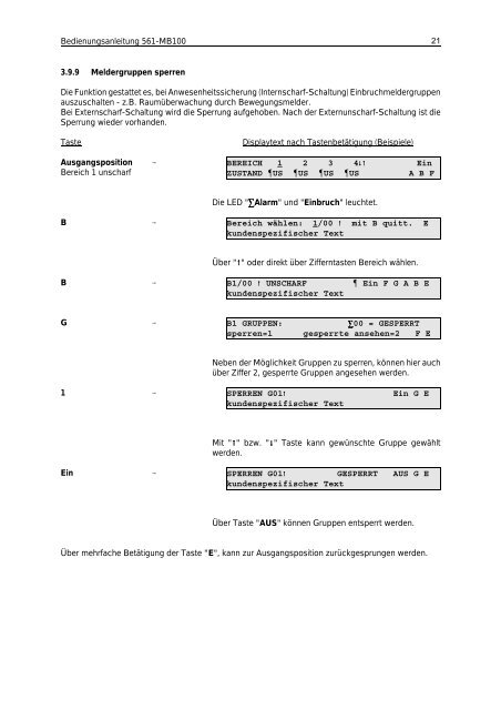 Honeywell - Einbruchmelderzentrale 561-MB100 - Bedienung (PDF)