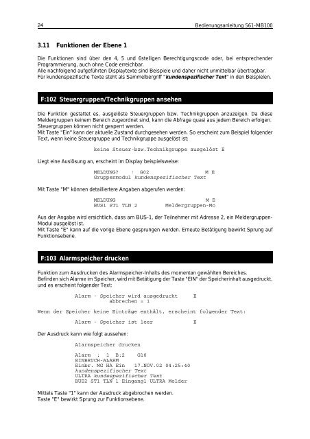 Honeywell - Einbruchmelderzentrale 561-MB100 - Bedienung (PDF)
