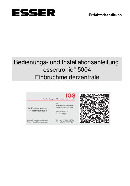 Einbruchmelderzentrale Essertronic 5004 (PDF) - IGS-Industrielle ...