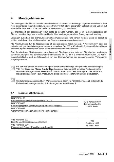 Einbruchmelderzentrale Essertronic 5004 (PDF) - IGS-Industrielle ...