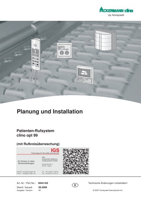 Ackermann - Patienten-Rufsystem clino opt 99 - IGS-Industrielle