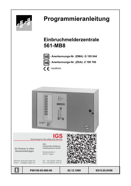 Einbruchmelderzentrale 561-MB8 - Programmierung