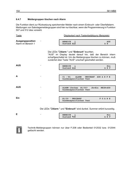 Einbruchmelderzentrale 561-MB8 - Programmierung