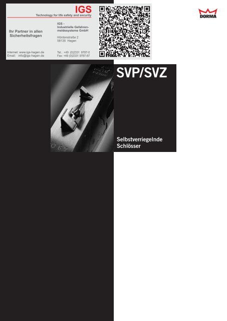 Selbstverriegelnde SchlÃ¶sser Dorma SVP und SVZ - Technische ...