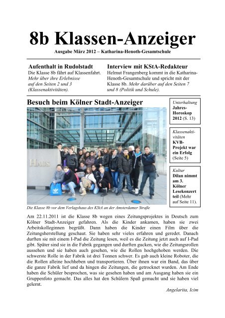 Klassenzeitung - Katharina-Henoth-Gesamtschule