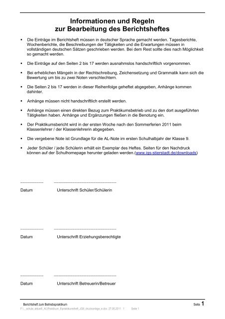 Informationen und Regeln zur Bearbeitung des ... - IGS Stierstadt