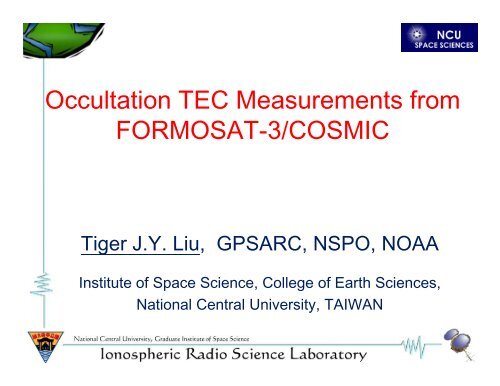 Occultation TEC Measurements from FORMOSAT-3/COSMIC - IGS