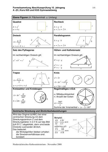 Mathematik-Formelsammlung A-(E-)Kurs
