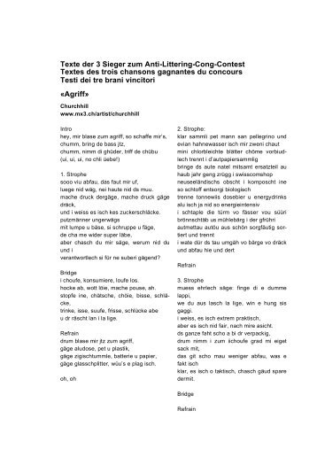 Texte der 3 Sieger zum Anti-Littering-Cong-Contest Textes des trois ...