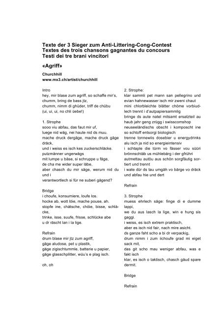 Texte der 3 Sieger zum Anti-Littering-Cong-Contest Textes des trois ...