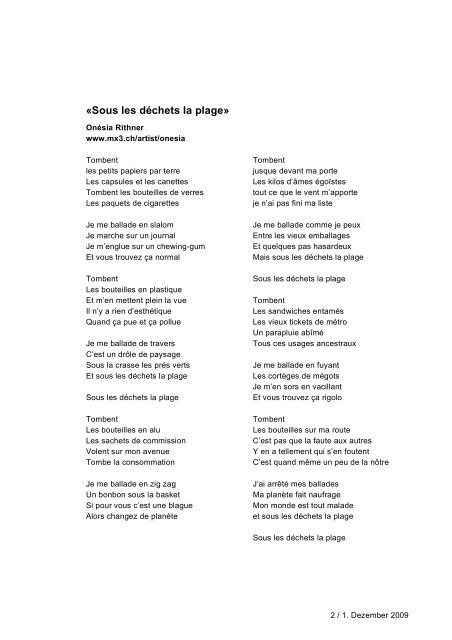 Texte der 3 Sieger zum Anti-Littering-Cong-Contest Textes des trois ...