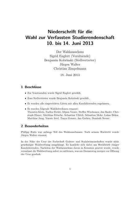 Niederschrift und offizielle Wahlergebnisse - UStA