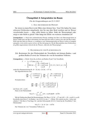 Ãbungsblatt 4: IntegralsÃ¤tze im Raum