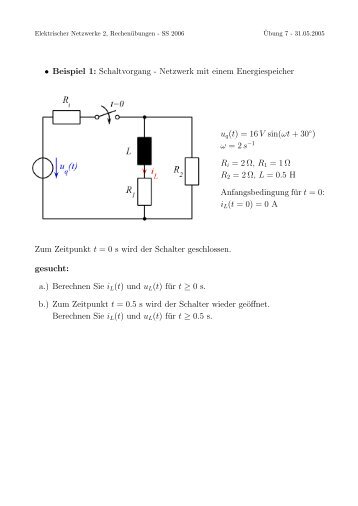 â¢ Beispiel 1: Schaltvorgang - Netzwerk mit einem Energiespeicher ...