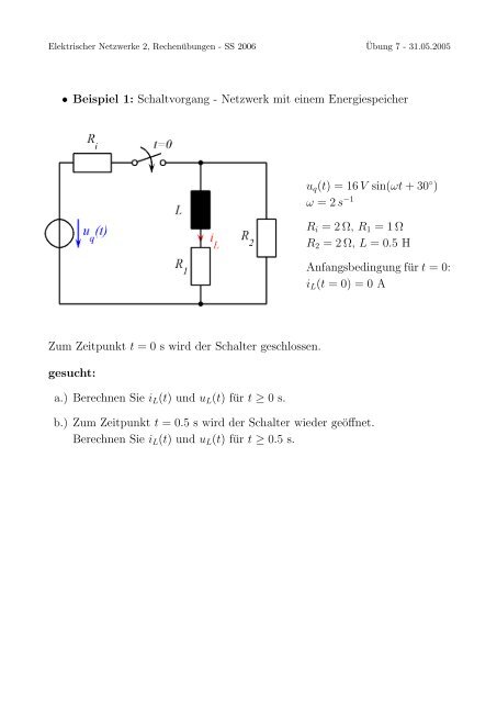 A Beispiel 1 Schaltvorgang Netzwerk Mit Einem Energiespeicher