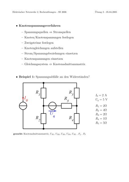 â¢ Knotenspannungsverfahren â Spannungsquellen â Stromquellen ...