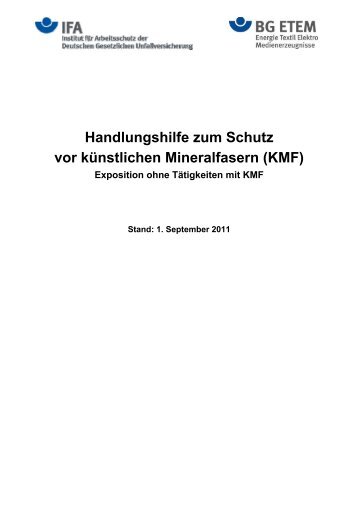 Handlungshilfe zum Schutz vor kÃ¼nstlichen ... - Die BG ETEM