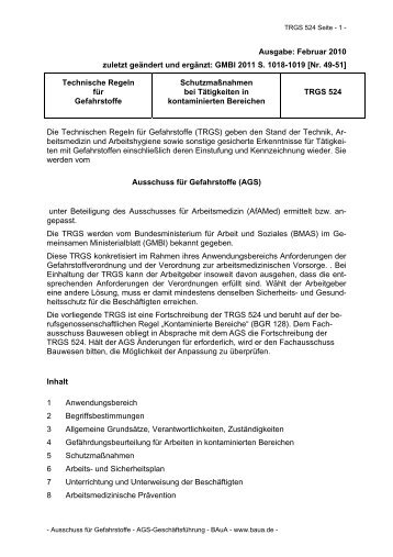 TRGS 524 - Bundesanstalt fÃ¼r Arbeitsschutz und Arbeitsmedizin