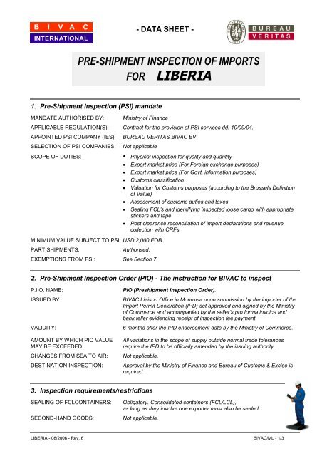 FOR LIBERIA - Bureau Veritas