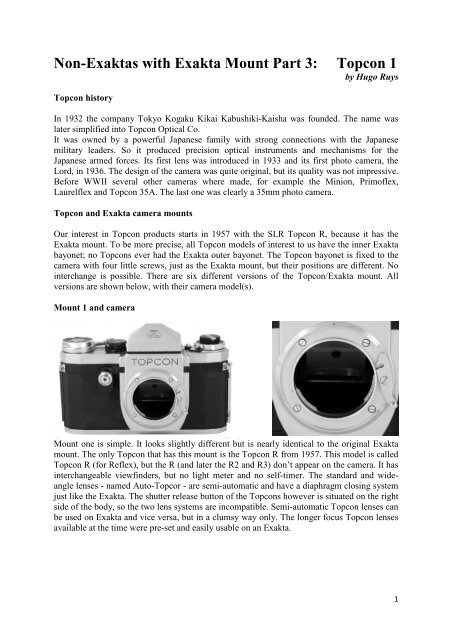 Non-Exaktas with Exakta Mount Part 3: Topcon 1 - Ihagee & Exakta ...