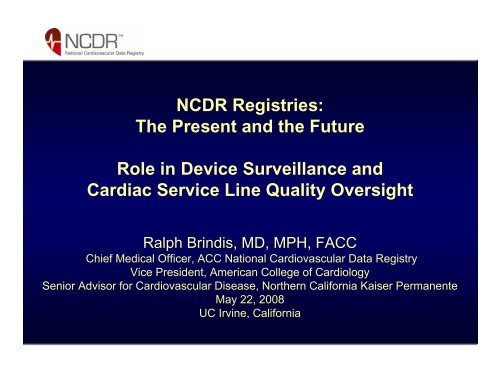 NCDR Registries - Integrated Healthcare Association