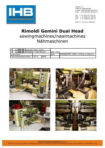 Rimoldi Gemini Dual Head naaimachines ... - IHB International