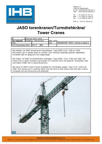 JASO torenkranen/Turmdrehkräne/ Tower Cranes - IHB International