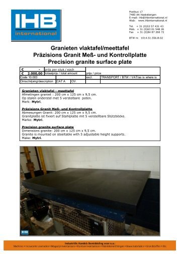 Granieten vlaktafel/meettafel Präzisions Granit Meß - IHB International