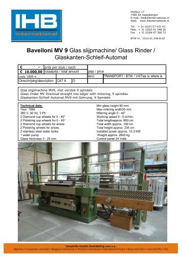 Bavelloni MV 9 Glas slijpmachine/ Glass Rinder ... - IHB International