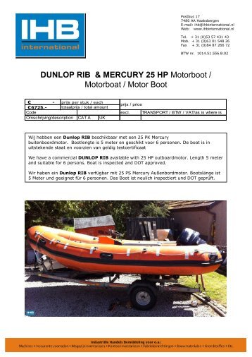 DUNLOP RIB & MERCURY 25 HP Motorboot ... - IHB International