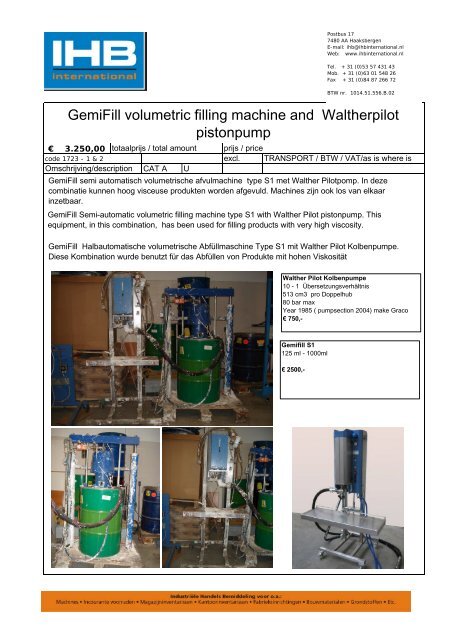 GemiFill volumetric filling machine and ... - IHB International