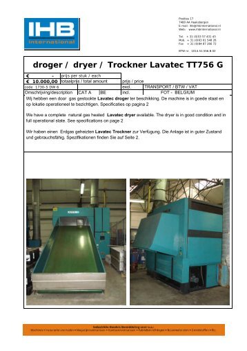 Droger / dryer / Trockner – Lavatec TT 756 G - IHB International