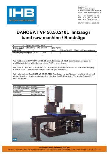 DANOBAT VP 50.50.210L lintzaag / band saw ... - IHB International