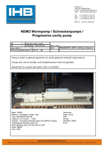 NEMO Wormpomp / Schneckenpumpe ... - IHB International