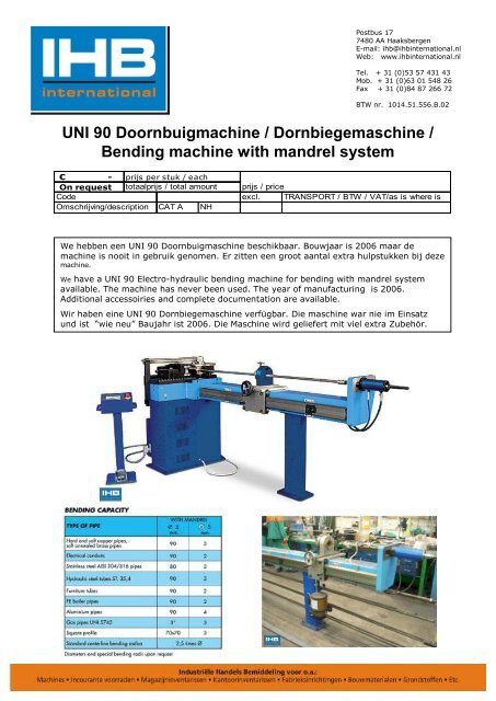 UNI 90 Doornbuigmachine / Dornbiegemaschine ... - IHB International