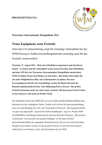 Neues Equipment, neue Festzelte - Warsteiner Gruppe