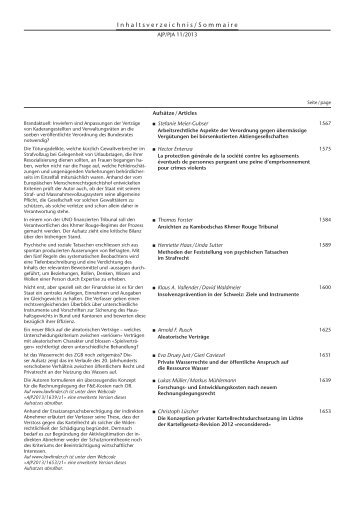 Inhaltsverzeichnis/Sommaire - Dike Verlag AG