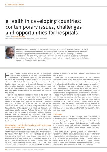 eHealth in developing countries: contemporary issues, challenges ...