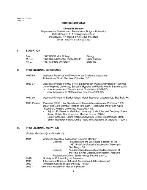 CURRICULUM VITAE Donald R. Hoover - Institute for Health, Health ...