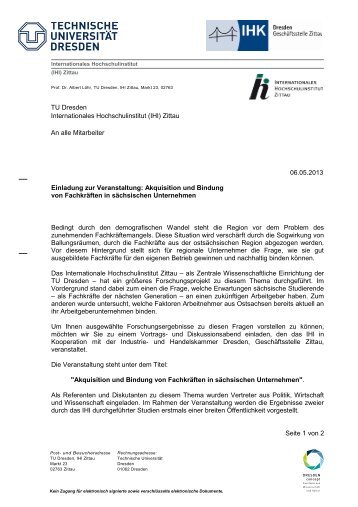 06.05.2013 Einladung zur Veranstaltung: Akquisition und ... - IHI Zittau