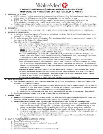 Standardized Enoxaparin Inpatient Counseling Format