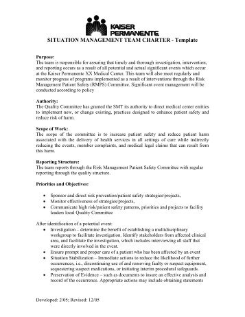 SITUATION MANAGEMENT TEAM CHARTER - Template - IHI