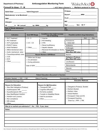 Anticoagulant Monitoring form