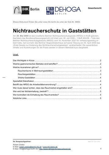 Merkblatt-Nichtraucherschutz in GaststÃ¤tten - IHK Berlin